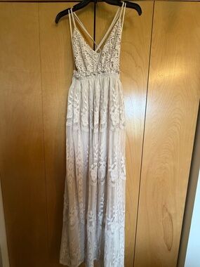 Lace Overlay Maxi Dress in Ivory - Elegant Strappy V-Neck